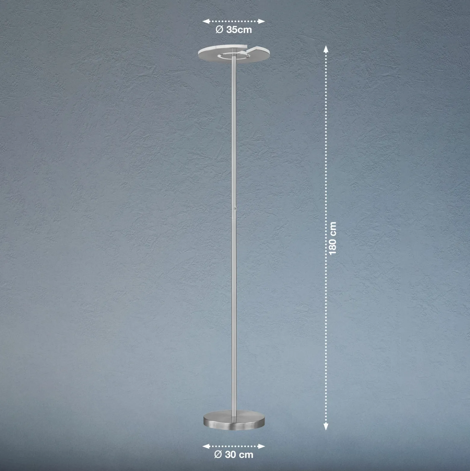 Lámpara de pie LED Dent, níquel/cromo mate, 180 cm, CCT, 1 luz.
