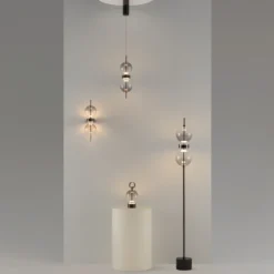 Lámpara de pie LED DOUBLE MOON, negro/gris ahumado, altura 146 cm