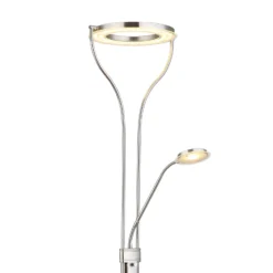 Lámpara de pie LED Ebro, altura 194 cm, color níquel, 2 luces.