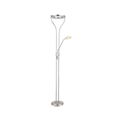 Lámpara de pie LED Ebro, altura 194 cm, color níquel, 2 luces.