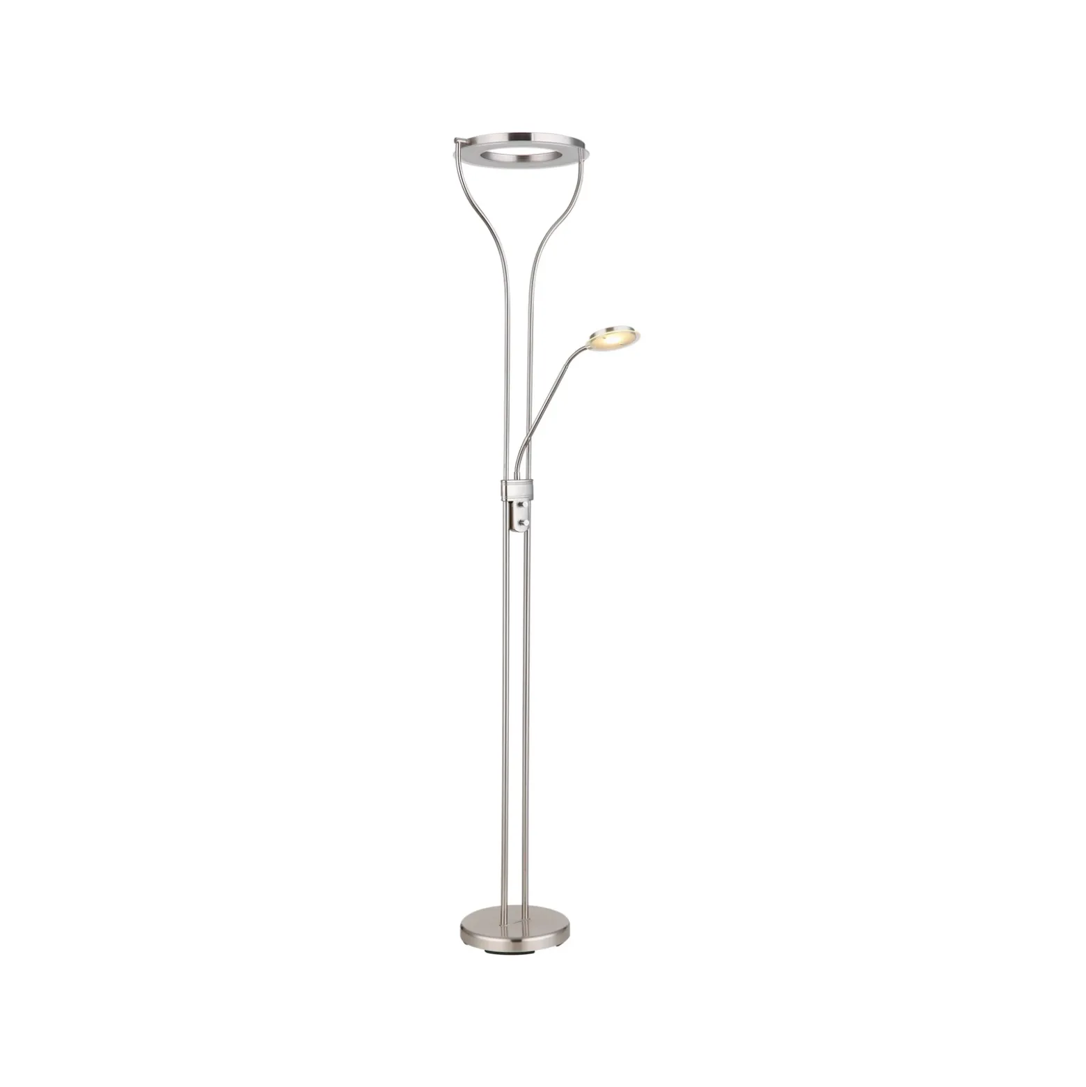 Lámpara de pie LED Ebro, altura 194 cm, color níquel, 2 luces.