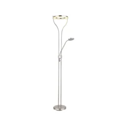 Lámpara de pie LED Ebro, altura 194 cm, color níquel, 2 luces.