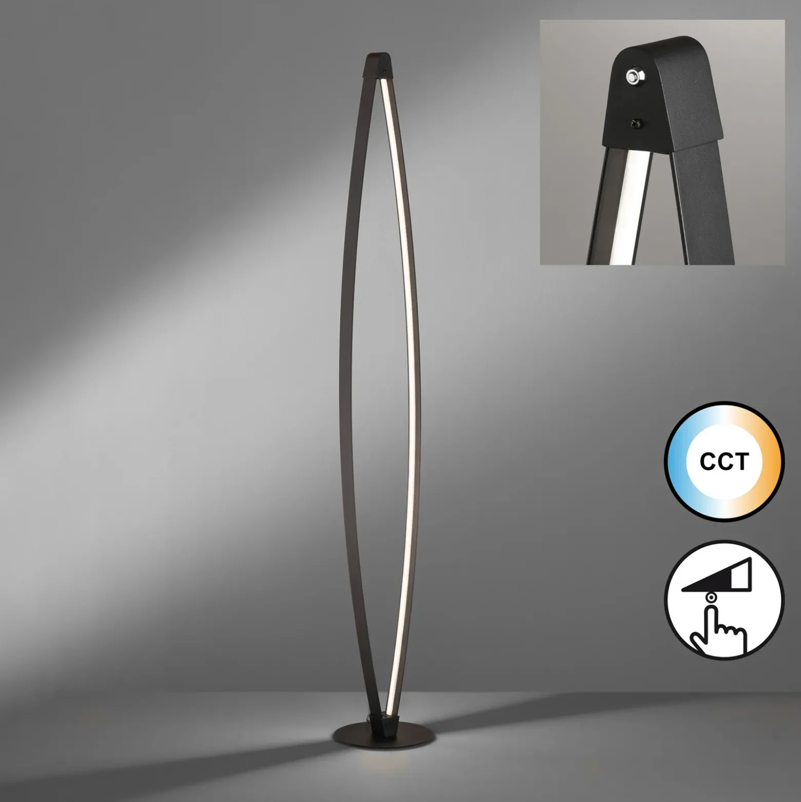 Lámpara de pie LED Fenga, regulador táctil, CCT, negro