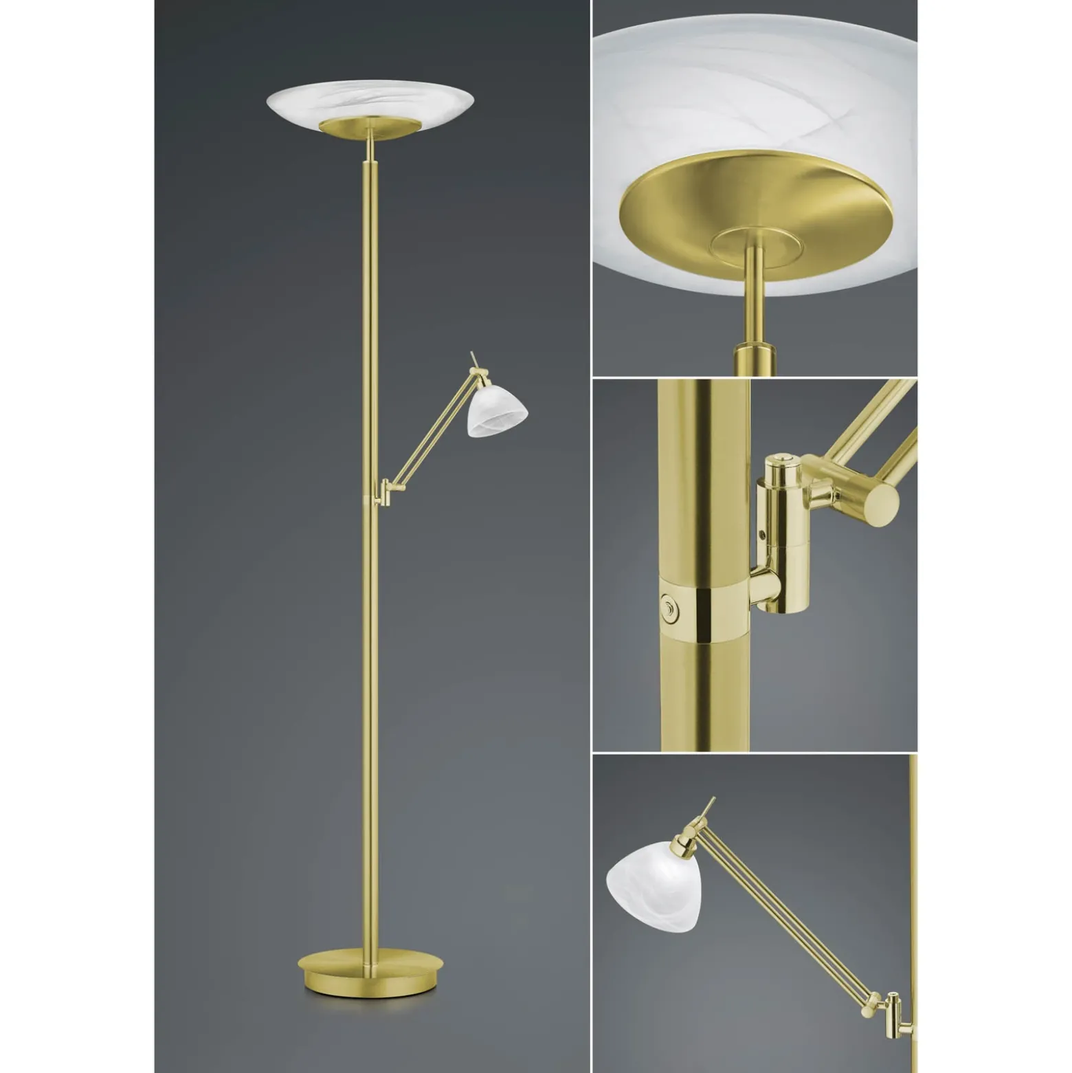 Lámpara de pie LED Findus, 2 luces, latón
