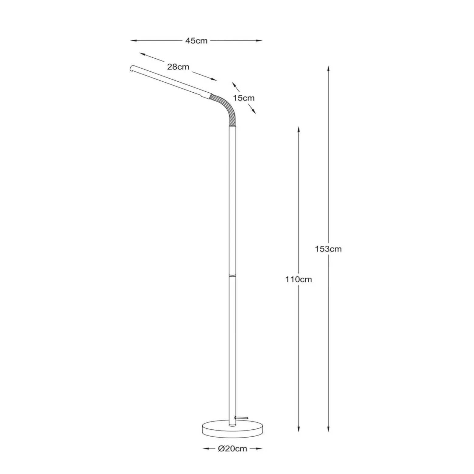 Lámpara de pie LED Gilly, blanca, flexible, metal, altura 153 cm