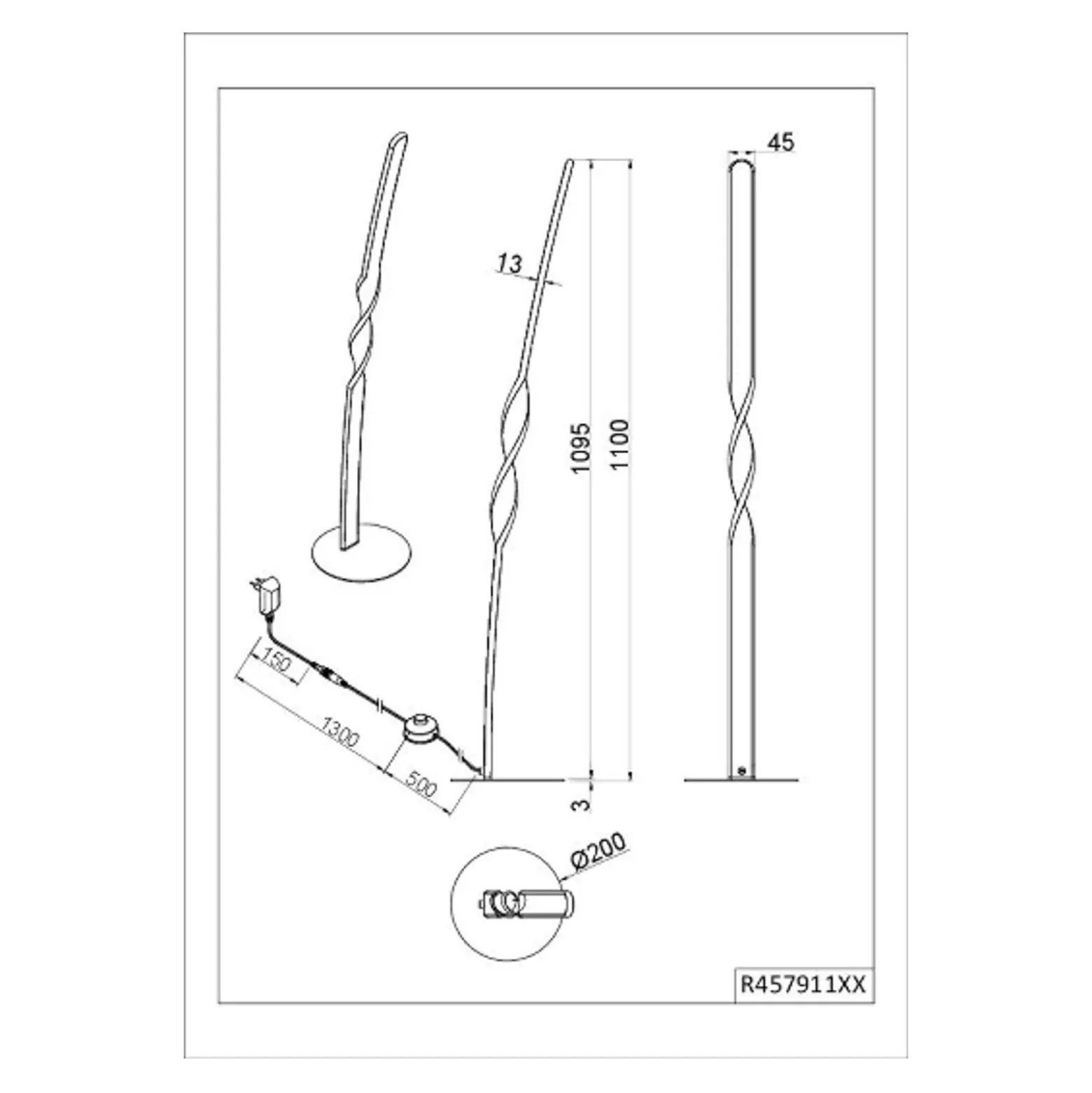 Lámpara de pie LED Ginko, arena, metal, altura 110 cm