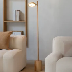 Lámpara de pie LED GOOD & MOJO Okinawa, 1 luz, color natural, 146 cm, madera