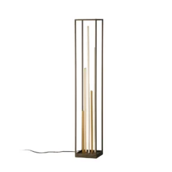 Lámpara de pie LED Grid, negro/oro, metal, CCT, atenuable