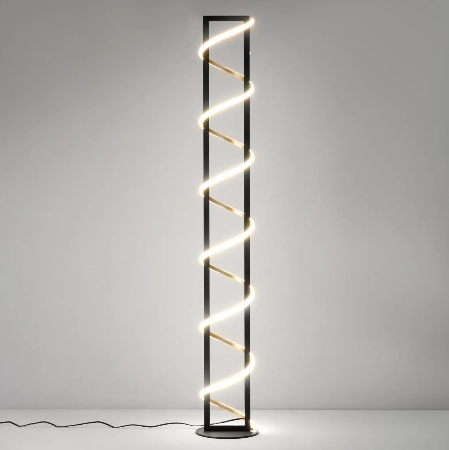 Lámpara de pie LED Gwen, negro/oro, metal, CCT, atenuable