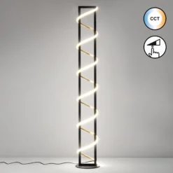 Lámpara de pie LED Gwen, negro/oro, metal, CCT, atenuable