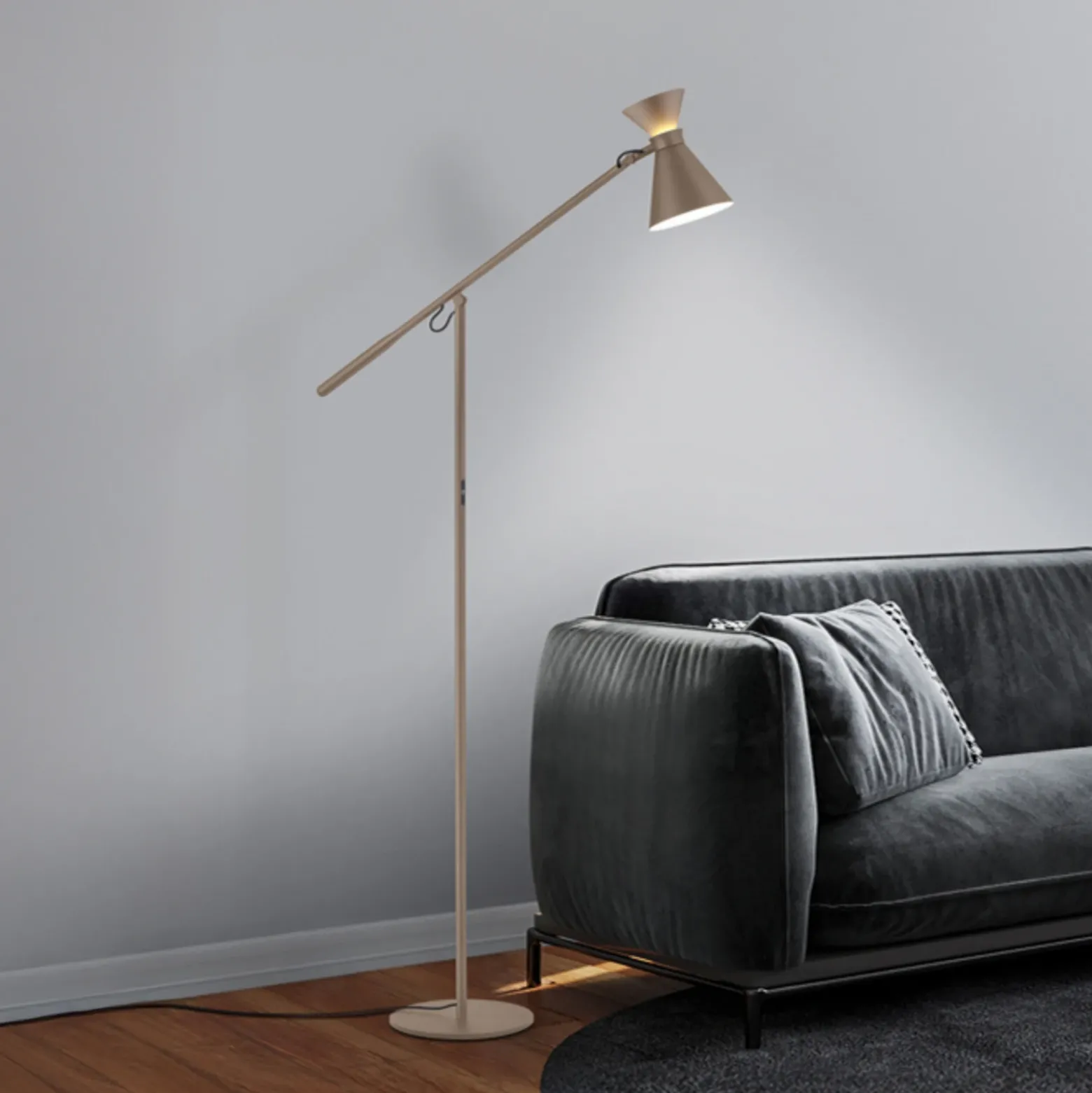 Lámpara de pie LED Helestra LUK, marrón, atenuable, altura ajustable