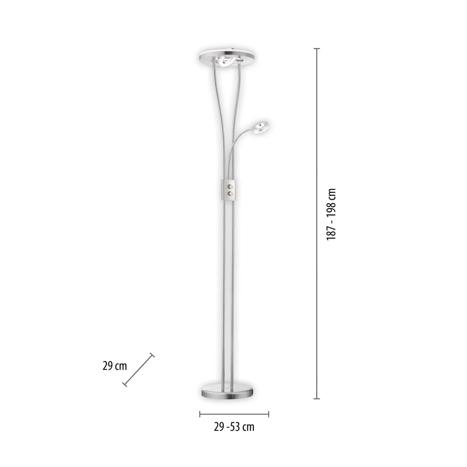 Lámpara de pie LED Helia con lámpara de lectura LED, acero