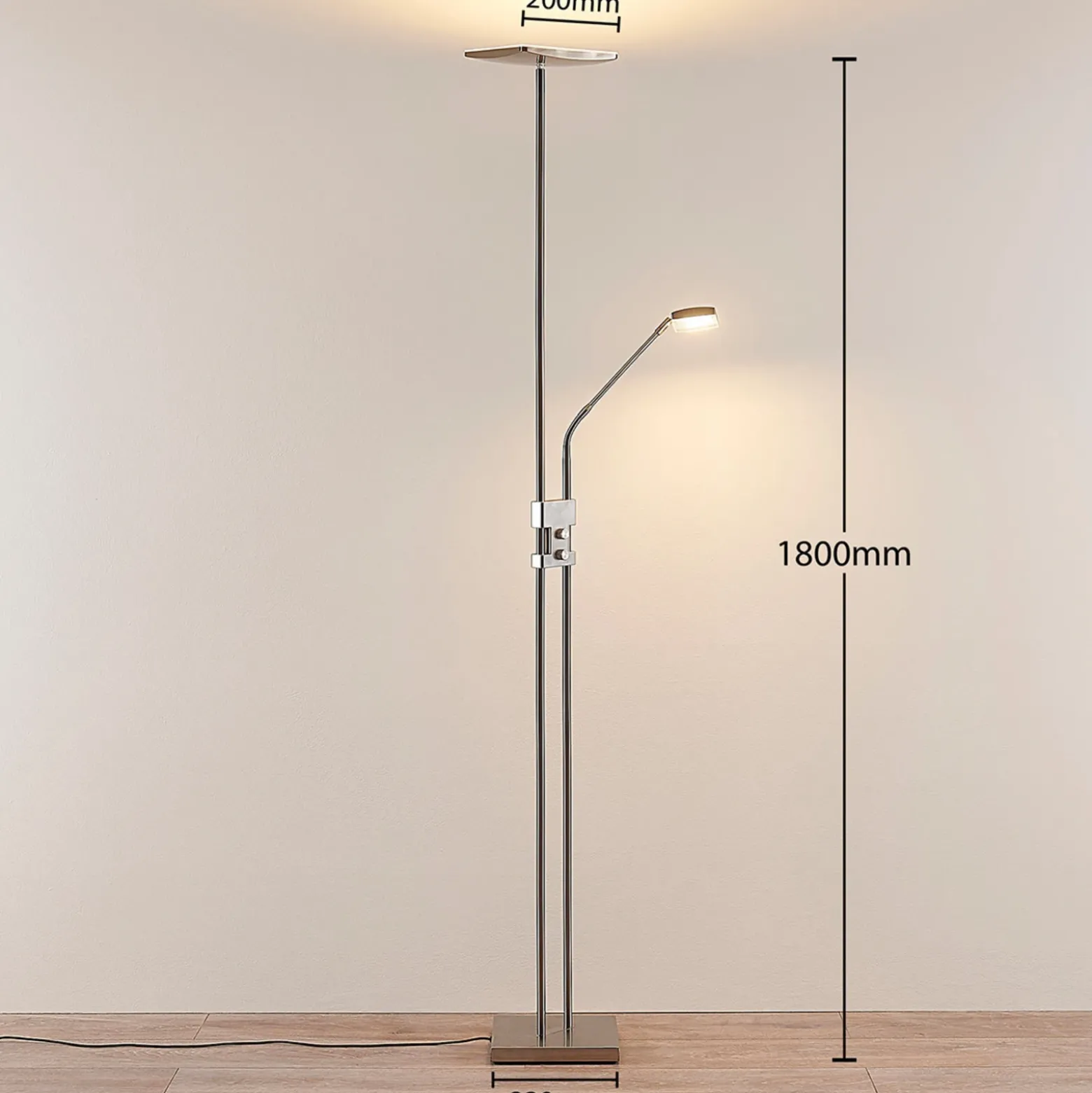 Lámpara de pie LED Jonne de Lindby, angular, brazo de lectura, atenuable, 180 cm