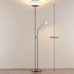 Lámpara de pie LED Jonne de Lindby, redonda, brazo de lectura, atenuable, 180 cm