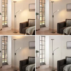 Lámpara de pie LED Jonne de Lindby, redonda, brazo de lectura, atenuable, 180 cm