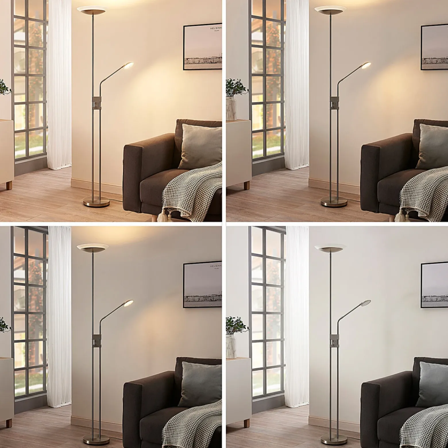 Lámpara de pie LED Jonne de Lindby, redonda, brazo de lectura, atenuable, 180 cm