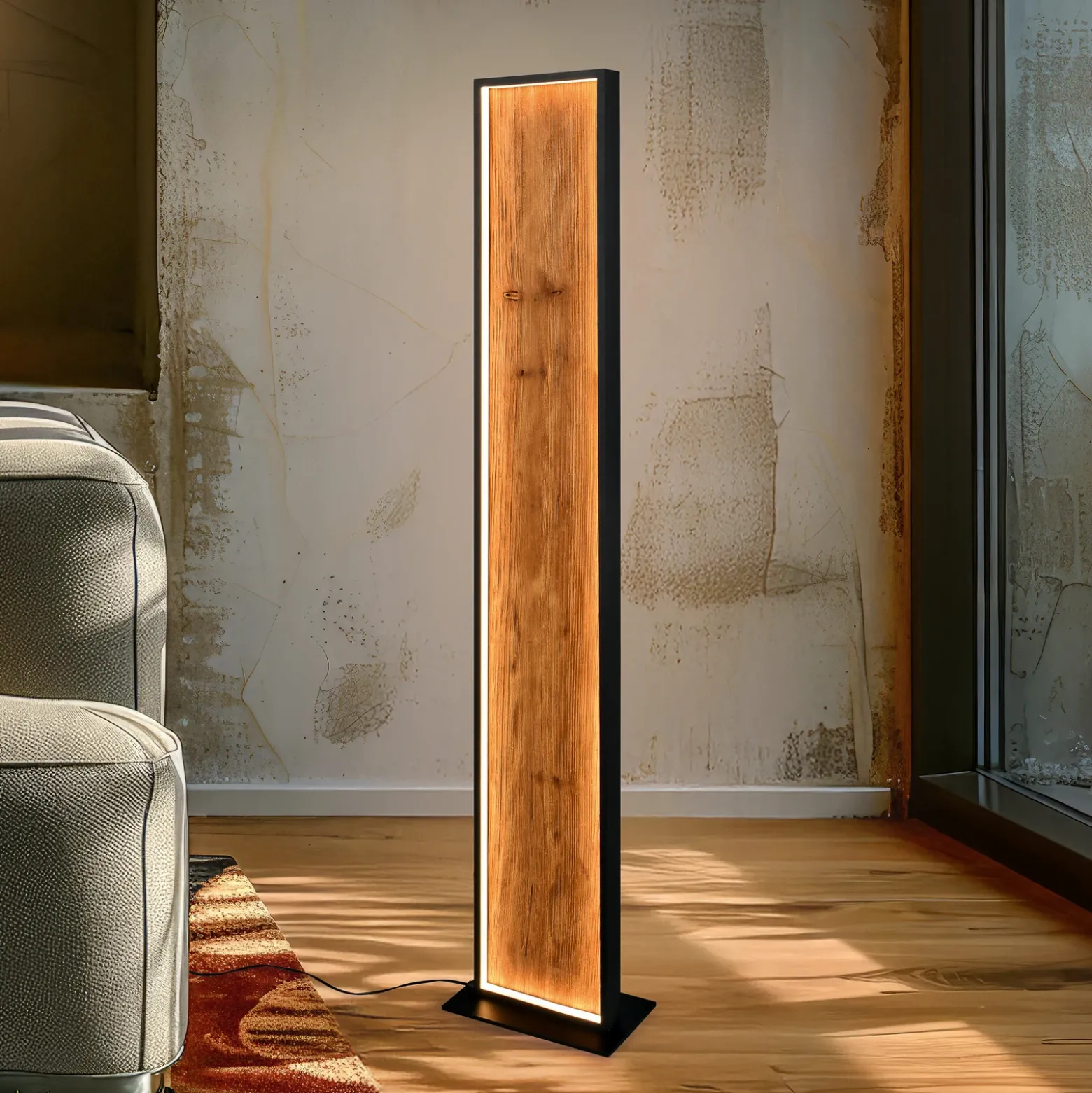 lámpara de pie LED Kalea, altura 120 cm, color madera, madera