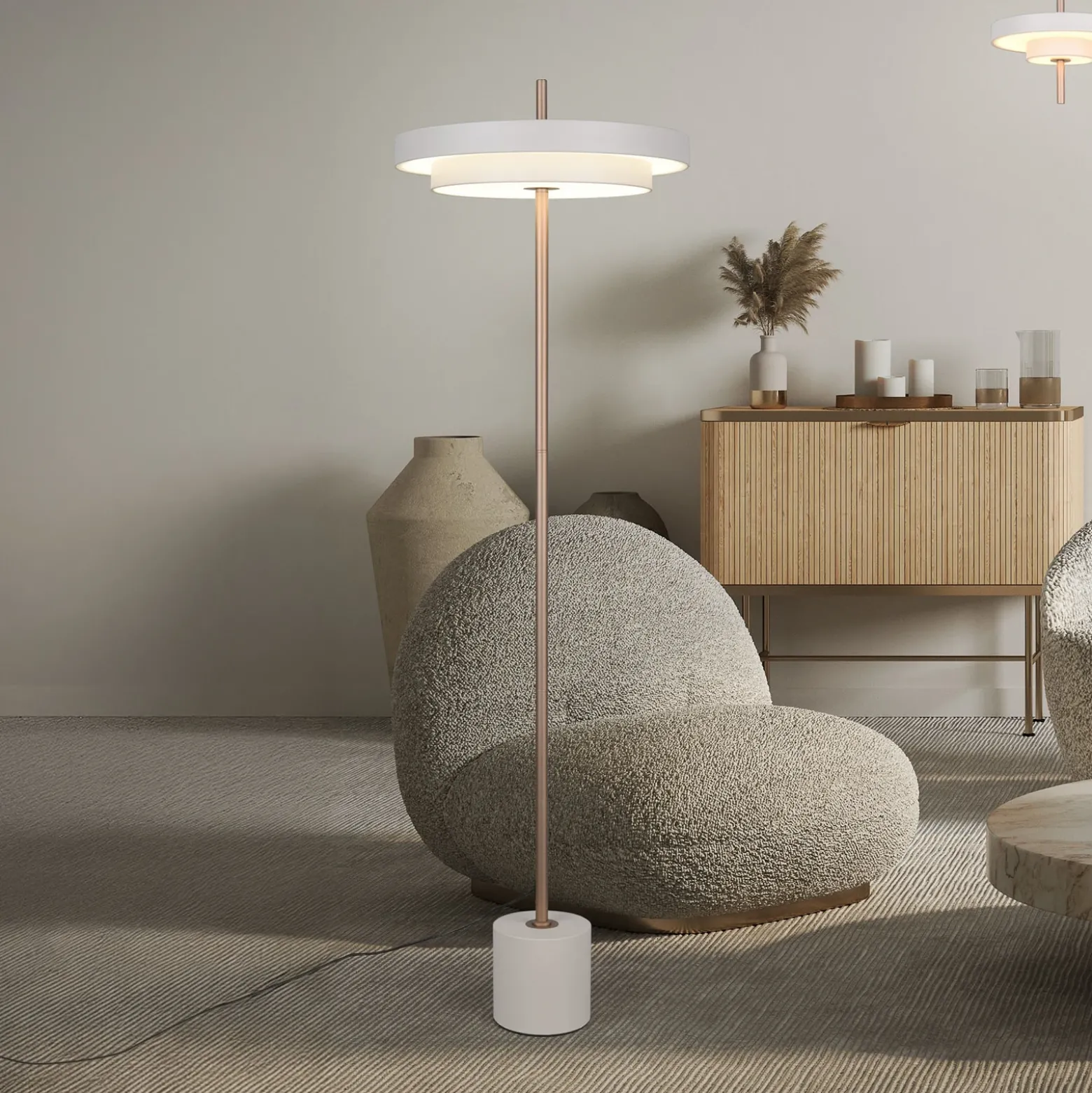 Lámpara de pie LED Keaton, gris claro, altura 138 cm, metal, CCT