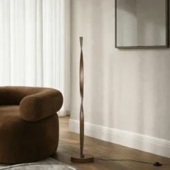 Lámpara de pie LED Lindby «Jaren», negra/marrón, 114 cm, CCT