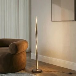 Lámpara de pie LED Lindby «Jaren», negra/marrón, 114 cm, CCT