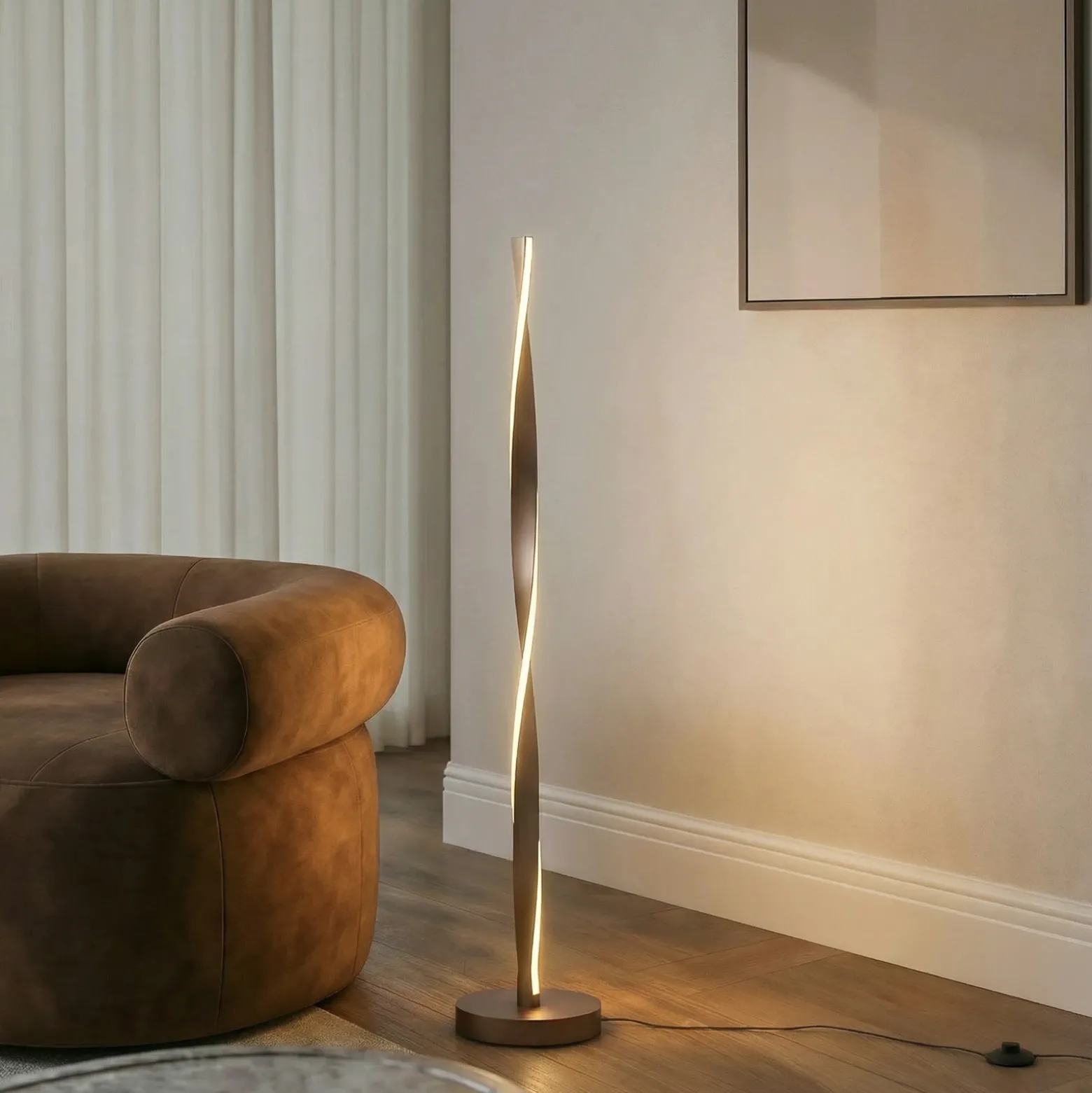 Lámpara de pie LED Lindby «Jaren», negra/marrón, 114 cm, CCT