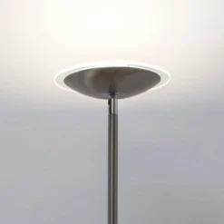 Lámpara de pie LED Lindby Malea, color níquel, atenuable, 180 cm