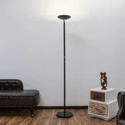 Lámpara de pie LED Lindby Malea, negra, de metal, atenuable, 180 cm