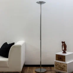 Lámpara de pie LED Lindby Malea, color cromo, atenuable, 180 cm