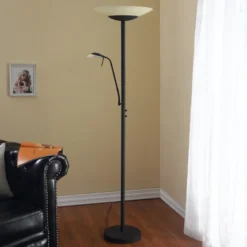 Lámpara de pie LED Lindby Ragna, brazo de lectura, marrón oscuro, atenuable