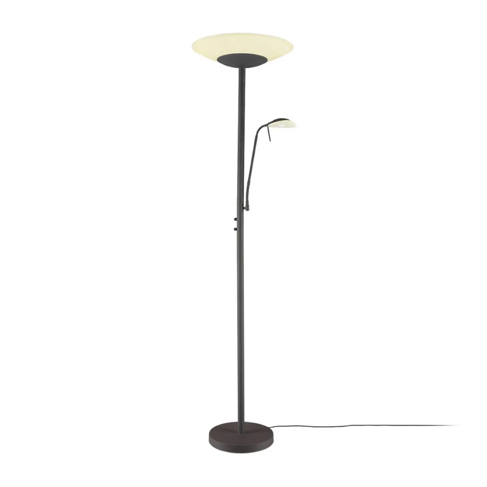 Lámpara de pie LED Lindby Ragna, brazo de lectura, marrón oscuro, atenuable