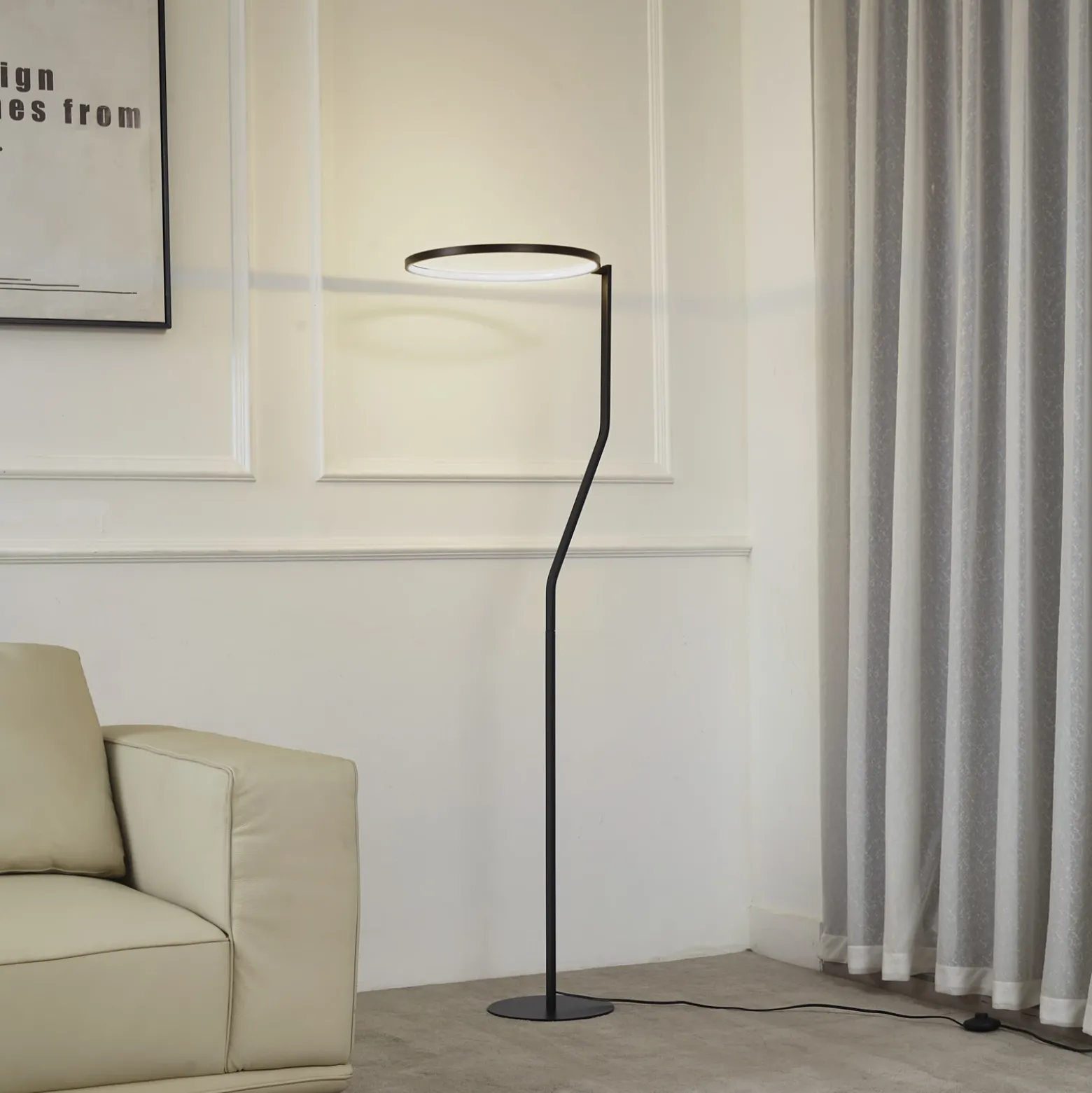 Lámpara de pie LED Lindby Rayón, negro, metal, altura 150,3 cm