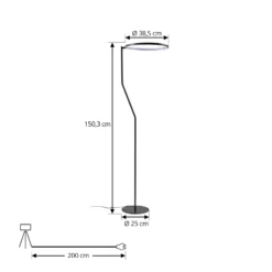Lámpara de pie LED Lindby Rayón, negro, metal, altura 150,3 cm