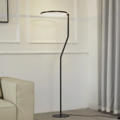 Lámpara de pie LED Lindby Rayón, negro, metal, altura 150,3 cm