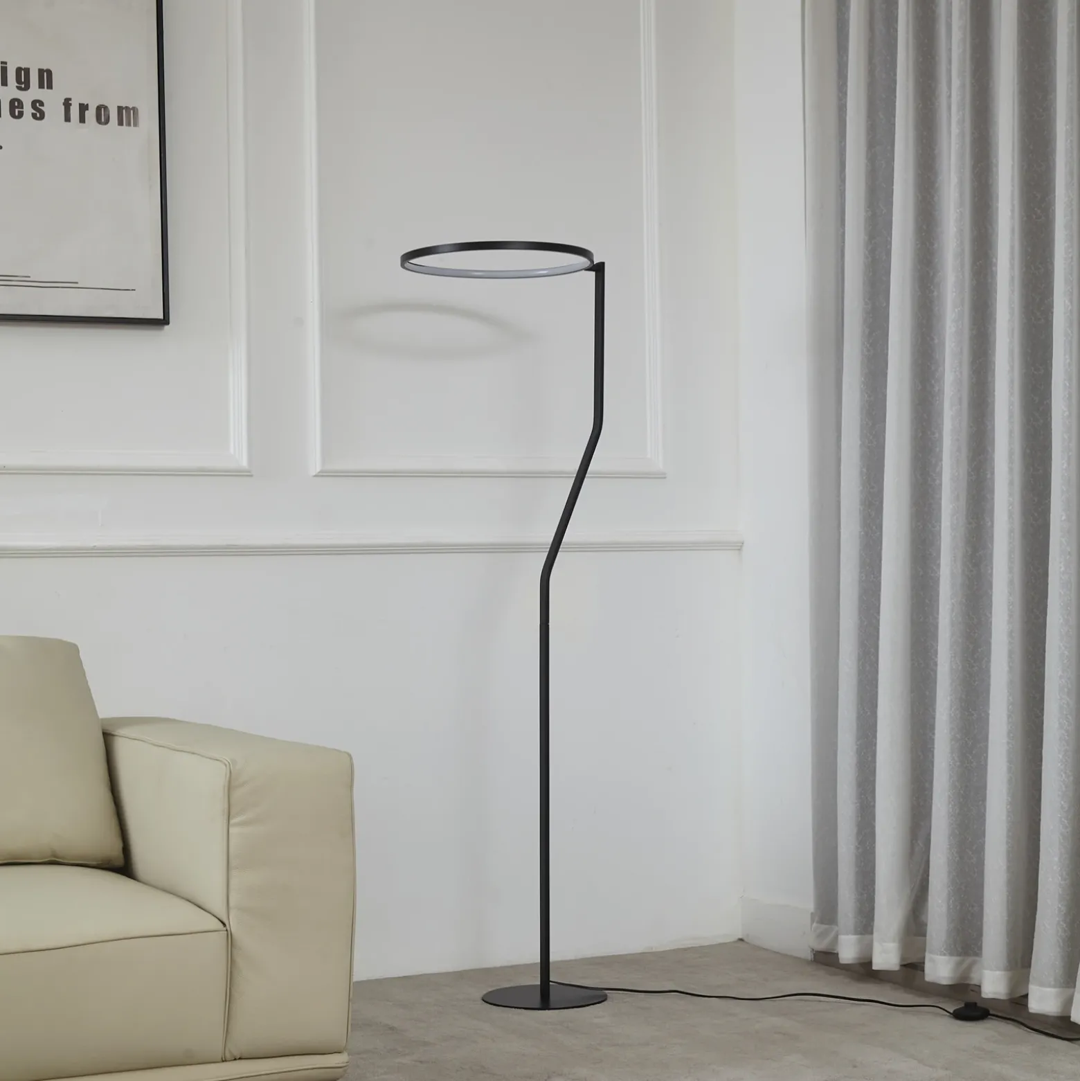 Lámpara de pie LED Lindby Rayón, negro, metal, altura 150,3 cm