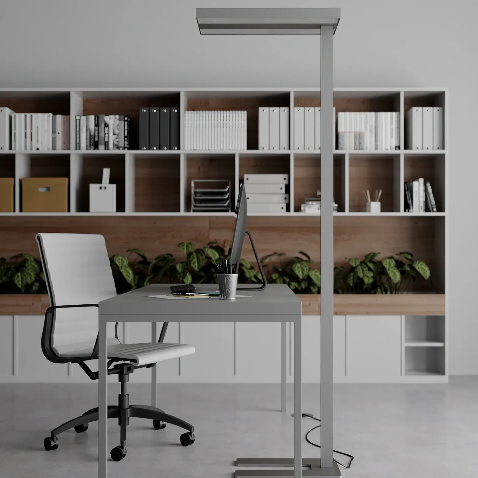 Lámpara de pie LED Logan Basic de Arcchio, plateada, 6000 lm, atenuable