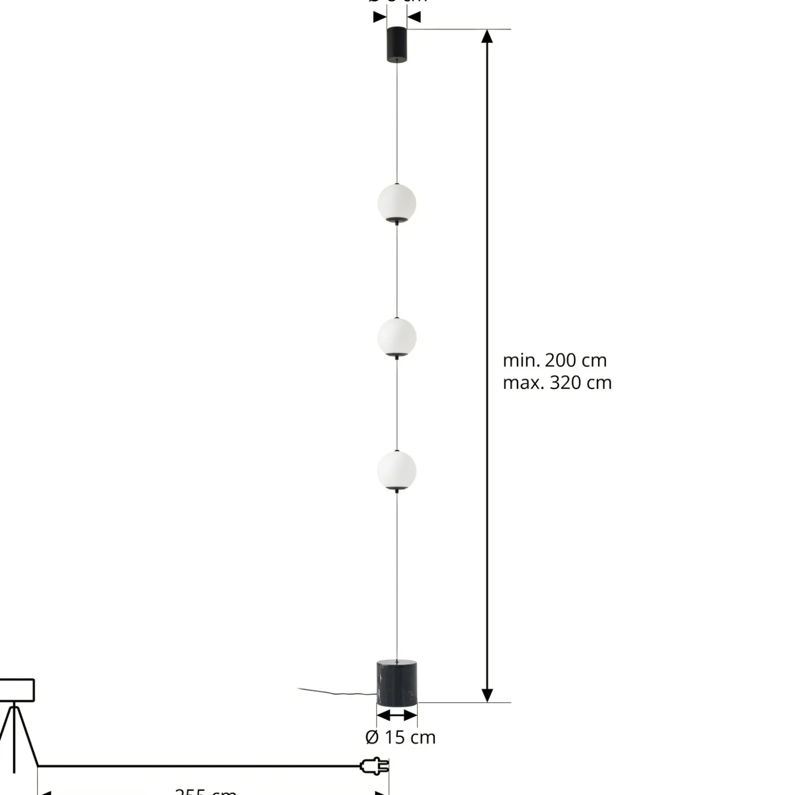 Lámpara de pie LED Lucande Darrow, negro/ópalo, cristal, atenuable