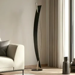 Lámpara de pie LED Lucande Marija, negra, metal, altura 140 cm