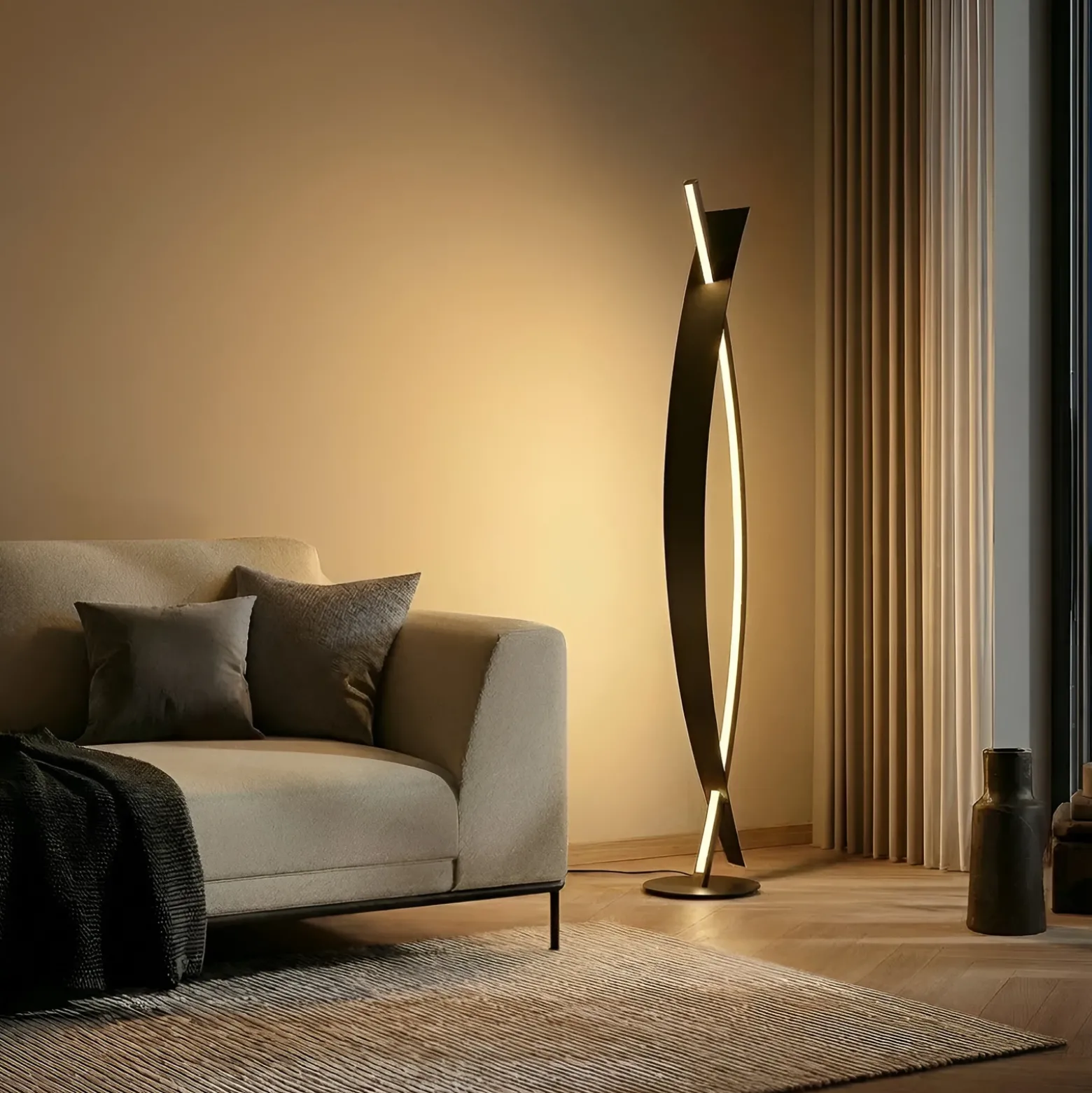 Lámpara de pie LED Lucande Marija, negra, metal, altura 140 cm