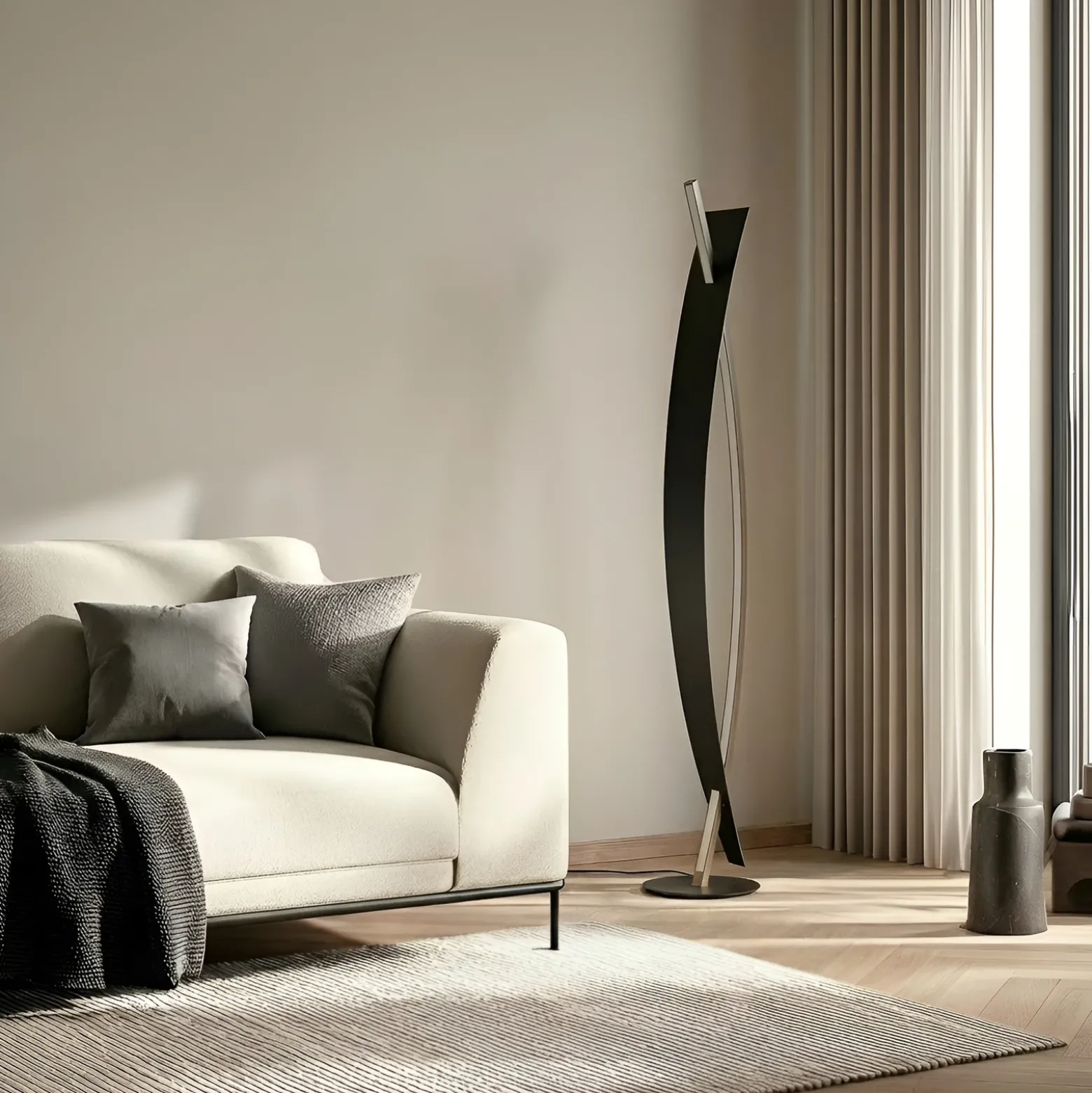Lámpara de pie LED Lucande Marija, negra, metal, altura 140 cm