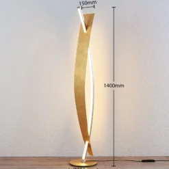 Lámpara de pie LED Lucande Marija, dorada, atenuable, 140 cm