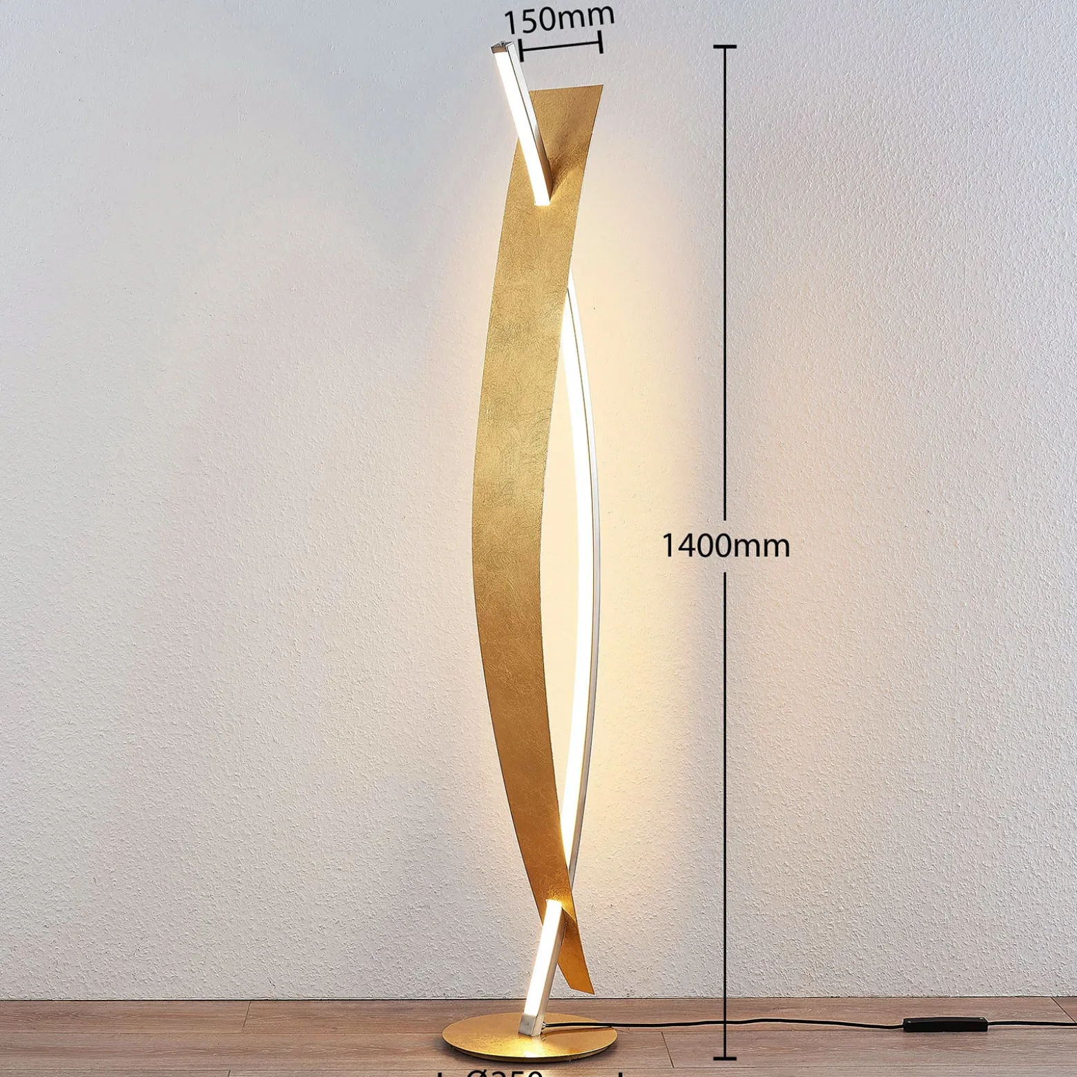 Lámpara de pie LED Lucande Marija, dorada, atenuable, 140 cm