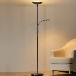 Lámpara de pie LED Malea de Lindby, níquel, lámpara de lectura, atenuable