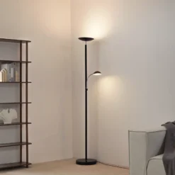 lámpara de pie LED Malea de Lindby, negra, lámpara de lectura, atenuable