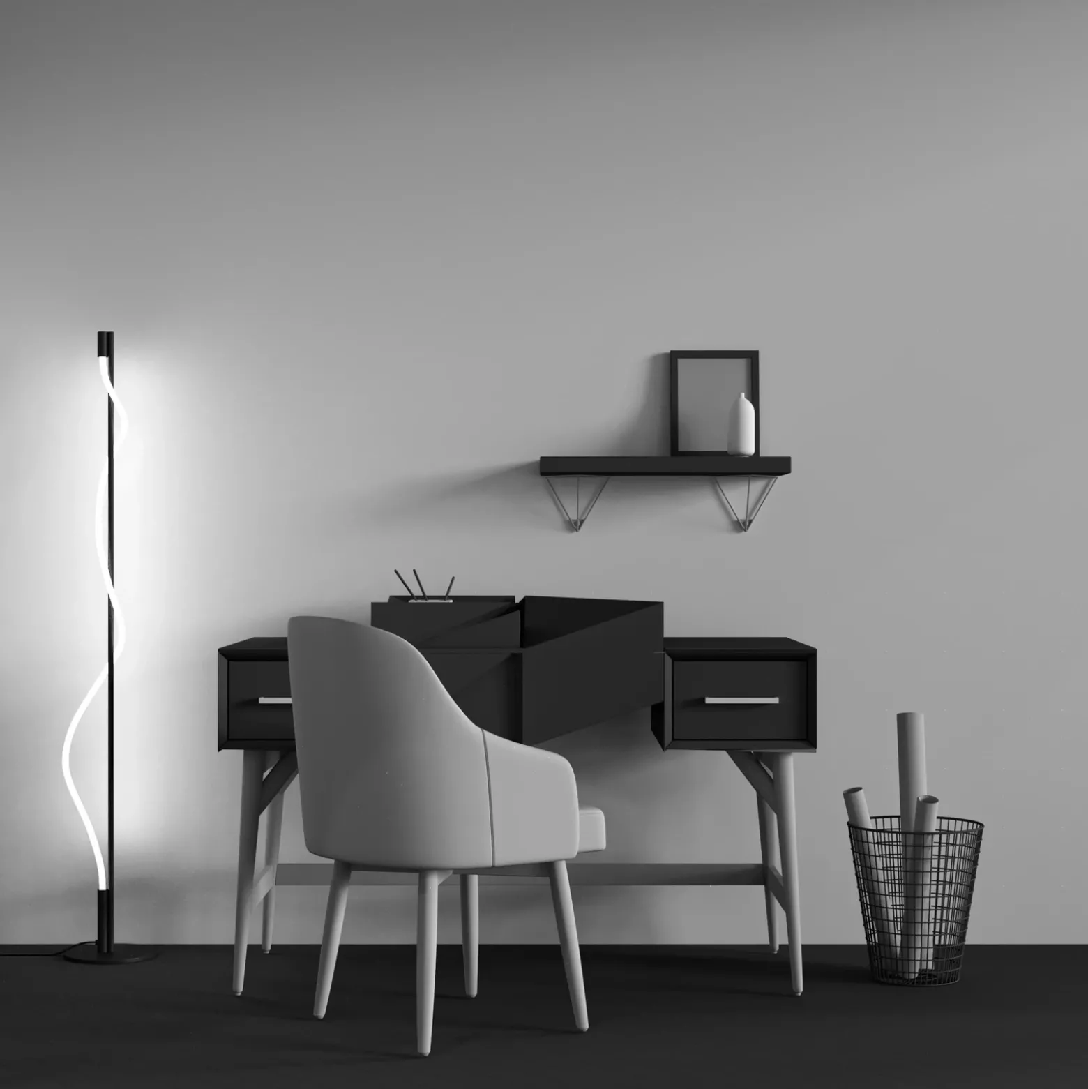 Lámpara de pie LED Maytoni Tau, negra, aluminio, altura 150 cm