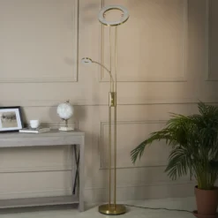 Lámpara de pie LED «Mother & Child», latón satinado, lámpara de lectura