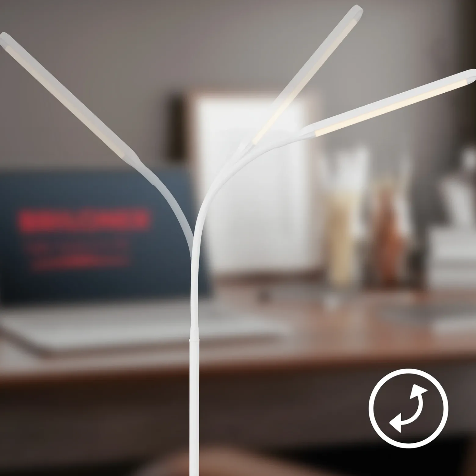 Lámpara de pie LED Mura, blanca, altura 170 cm, metal, regulador táctil