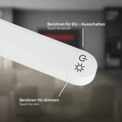 Lámpara de pie LED Mura, blanca, altura 170 cm, metal, regulador táctil