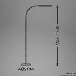 Lámpara de pie LED Mura, negro, altura 170 cm, metal, regulador táctil