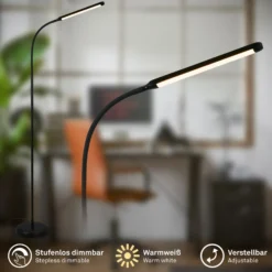 Lámpara de pie LED Mura, negro, altura 170 cm, metal, regulador táctil