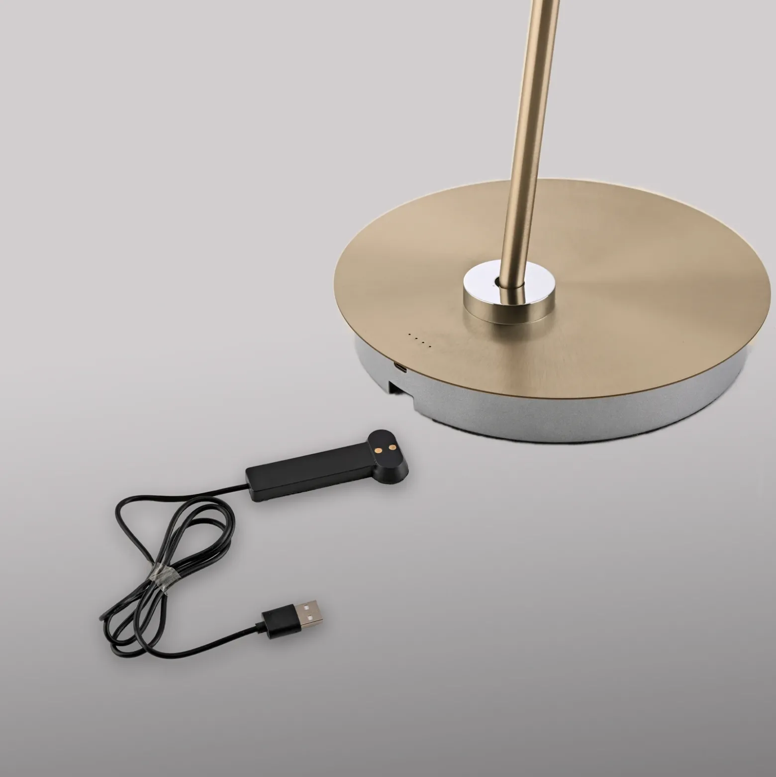 Lámpara de pie LED Paul Neuhaus Akku-Bente, latón, CCT, USB-C